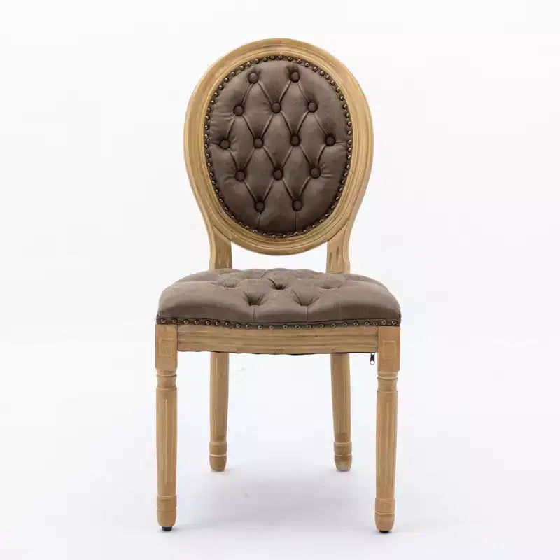 CLIHOME Set of 2 French Style Solid Wood Frame Antique Painting Accent Chairs, PU Artificial Leather Dining Chairs