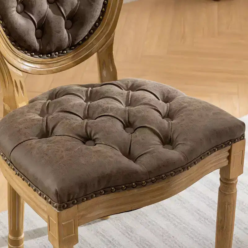 CLIHOME Set of 2 French Style Solid Wood Frame Antique Painting Accent Chairs, PU Artificial Leather Dining Chairs