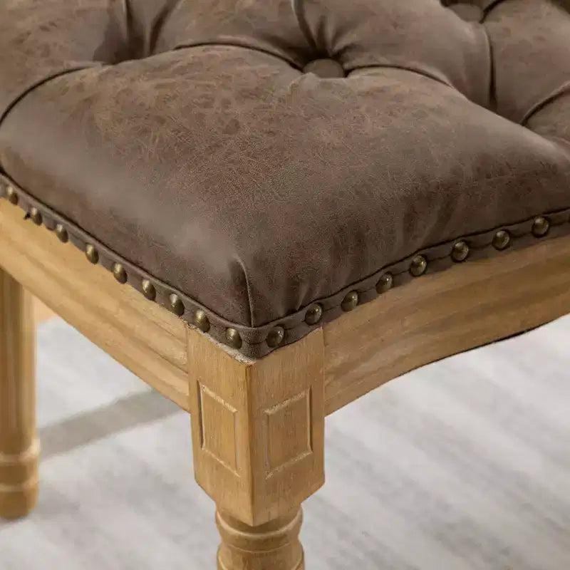 CLIHOME Set of 2 French Style Solid Wood Frame Antique Painting Accent Chairs, PU Artificial Leather Dining Chairs