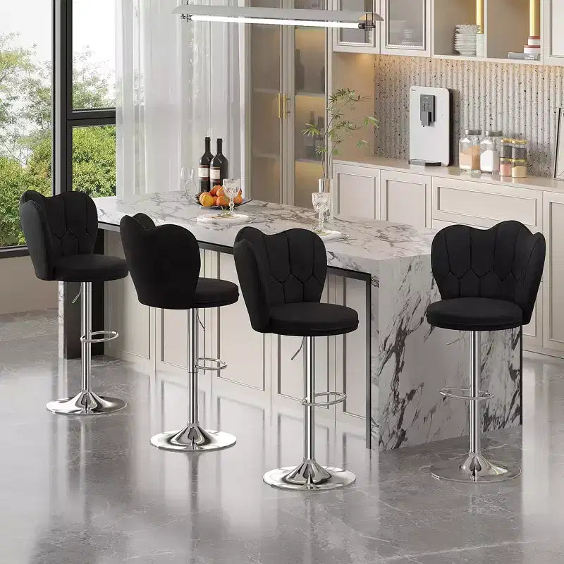 VECELO Velvet Bar Stools Set of 2/4, Adjustable Barstools with Back, Armless Counter Height Stools, Swivel Bar Chairs for Pub or Kitchen Island