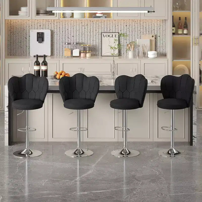 VECELO Velvet Bar Stools Set of 2/4, Adjustable Barstools with Back, Armless Counter Height Stools, Swivel Bar Chairs for Pub or Kitchen Island