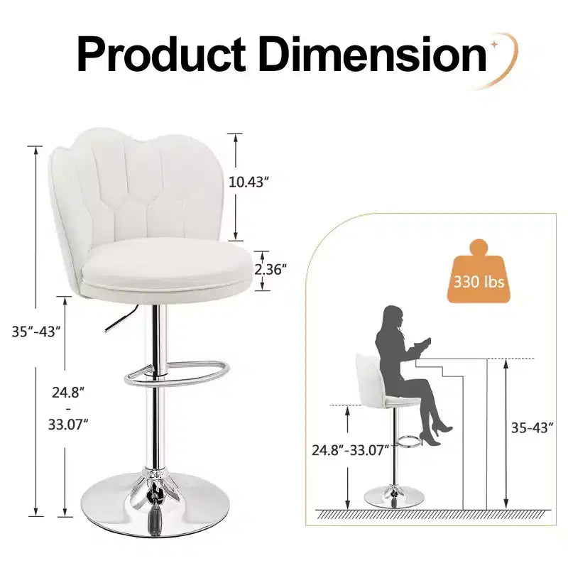 VECELO Velvet Bar Stools Set of 2/4, Adjustable Barstools with Back, Armless Counter Height Stools, Swivel Bar Chairs for Pub or Kitchen Island
