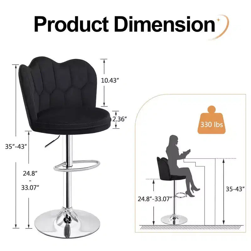 VECELO Velvet Bar Stools Set of 2/4, Adjustable Barstools with Back, Armless Counter Height Stools, Swivel Bar Chairs for Pub or Kitchen Island