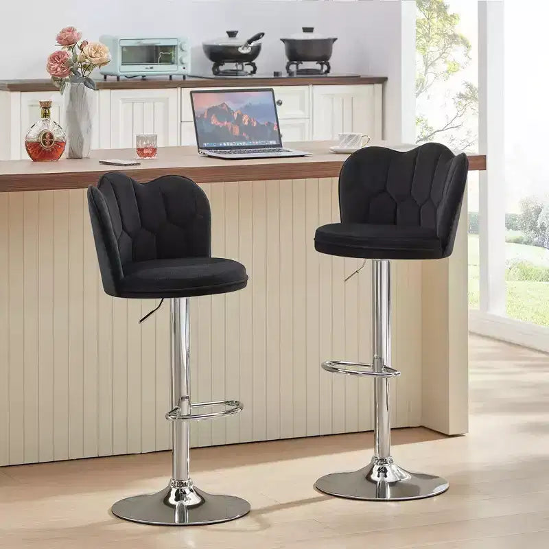 VECELO Velvet Bar Stools Set of 2/4, Adjustable Barstools with Back, Armless Counter Height Stools, Swivel Bar Chairs for Pub or Kitchen Island