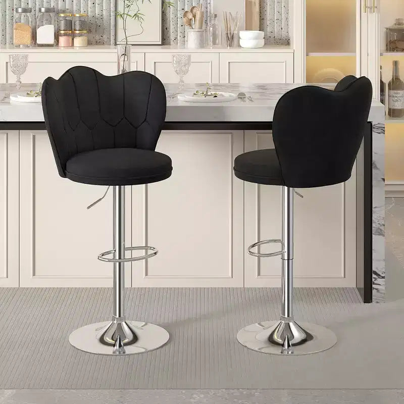VECELO Velvet Bar Stools Set of 2/4, Adjustable Barstools with Back, Armless Counter Height Stools, Swivel Bar Chairs for Pub or Kitchen Island