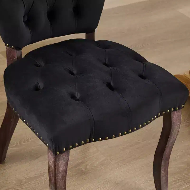 CLIHOME Set of 2 French Vintage Tufted Upholstered Fabric Dining Chairs