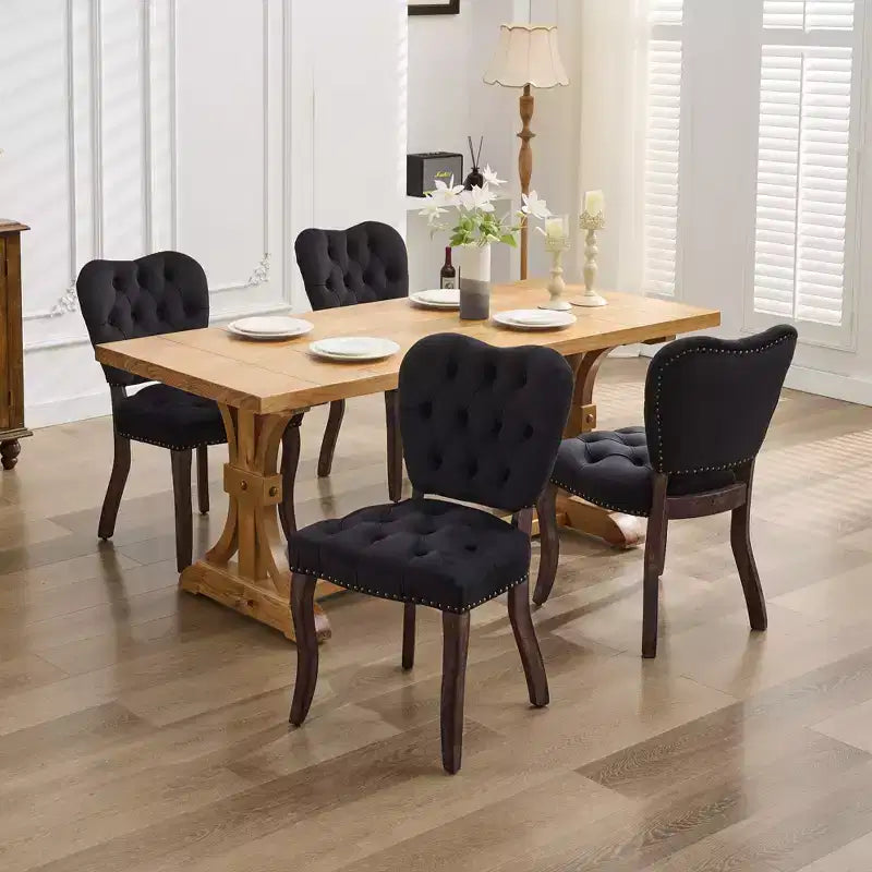 CLIHOME Set of 2 French Vintage Tufted Upholstered Fabric Dining Chairs
