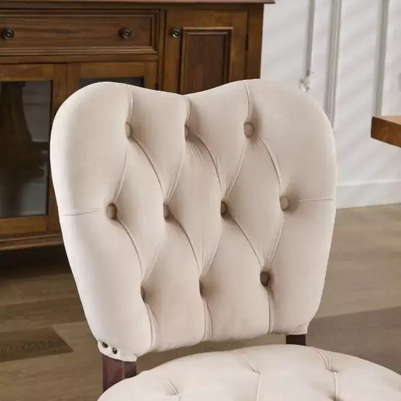 CLIHOME Set of 2 French Vintage Tufted Upholstered Fabric Dining Chairs