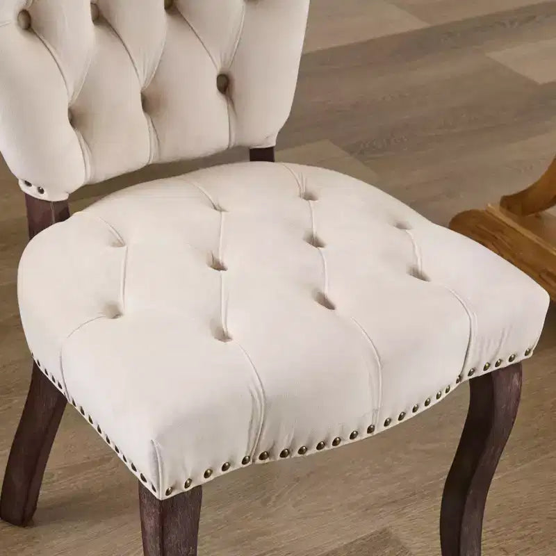 CLIHOME Set of 2 French Vintage Tufted Upholstered Fabric Dining Chairs