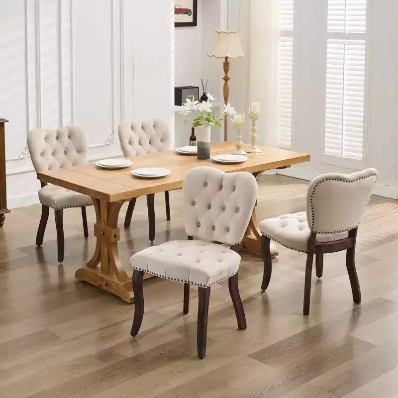 CLIHOME Set of 2 French Vintage Tufted Upholstered Fabric Dining Chairs