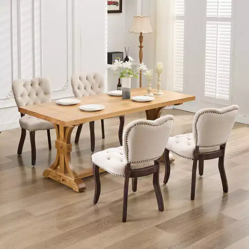 CLIHOME Set of 2 French Vintage Tufted Upholstered Fabric Dining Chairs