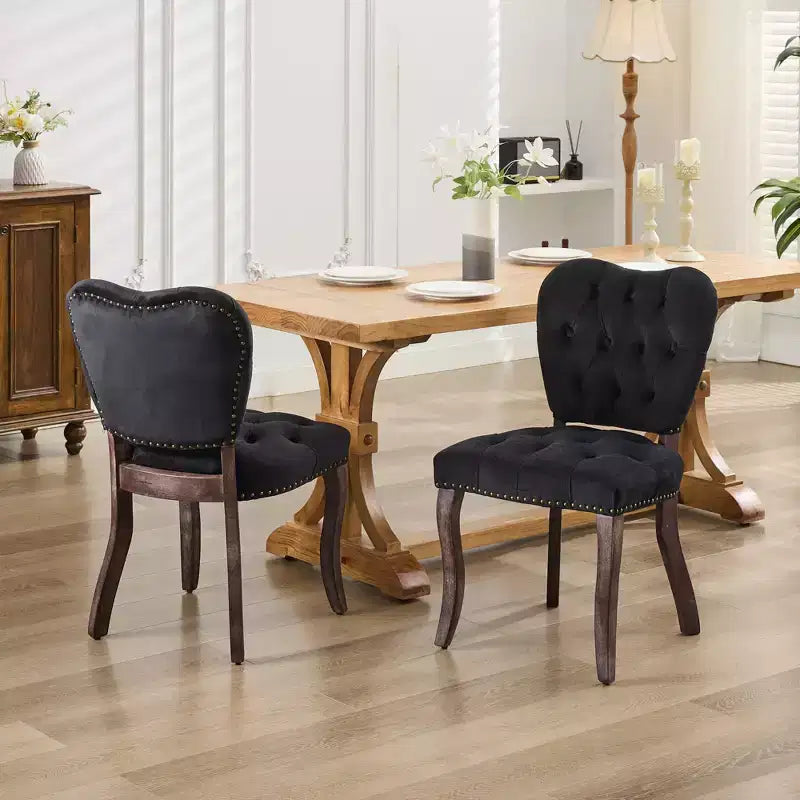 CLIHOME Set of 2 French Vintage Tufted Upholstered Fabric Dining Chairs