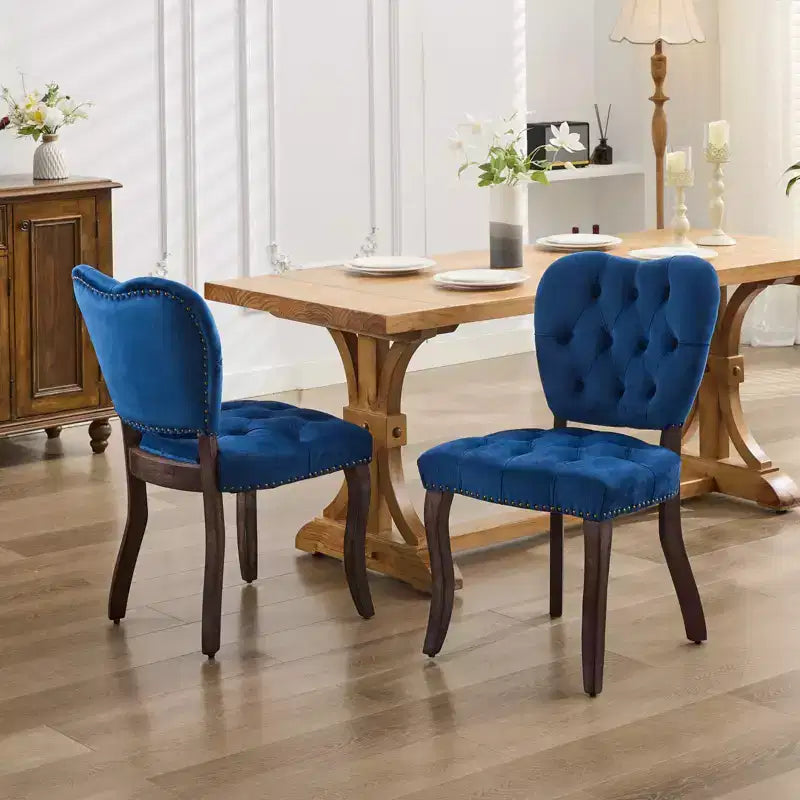 CLIHOME Set of 2 French Vintage Tufted Upholstered Fabric Dining Chairs