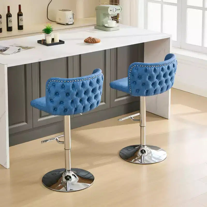 CLIHOME Set of 2 Swivel Barstools Adjustable Seat Height With Chrome Base, Modern PU Upholstered Bar Stools