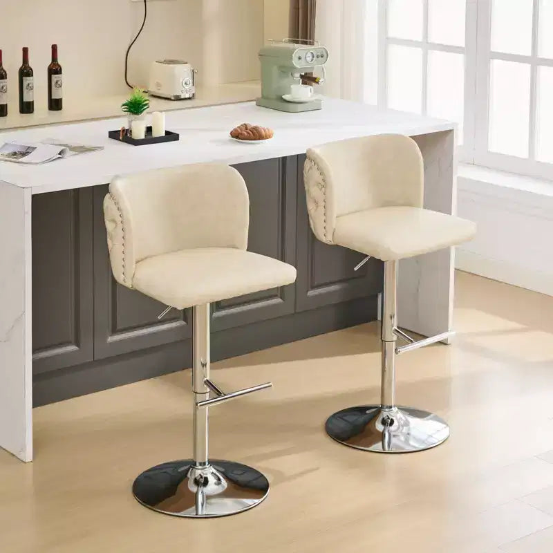 CLIHOME Set of 2 Swivel Barstools Adjustable Seat Height With Chrome Base, Modern PU Upholstered Bar Stools