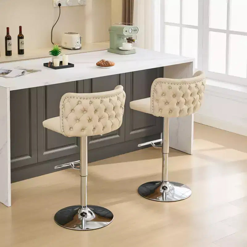 CLIHOME Set of 2 Swivel Barstools Adjustable Seat Height With Chrome Base, Modern PU Upholstered Bar Stools