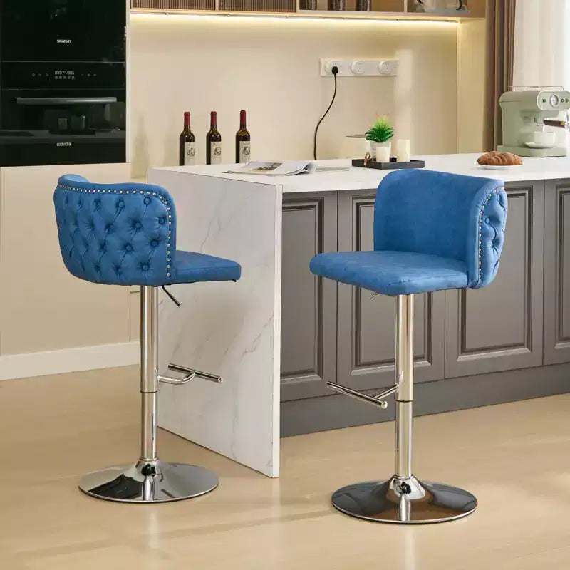 CLIHOME Set of 2 Swivel Barstools Adjustable Seat Height With Chrome Base, Modern PU Upholstered Bar Stools