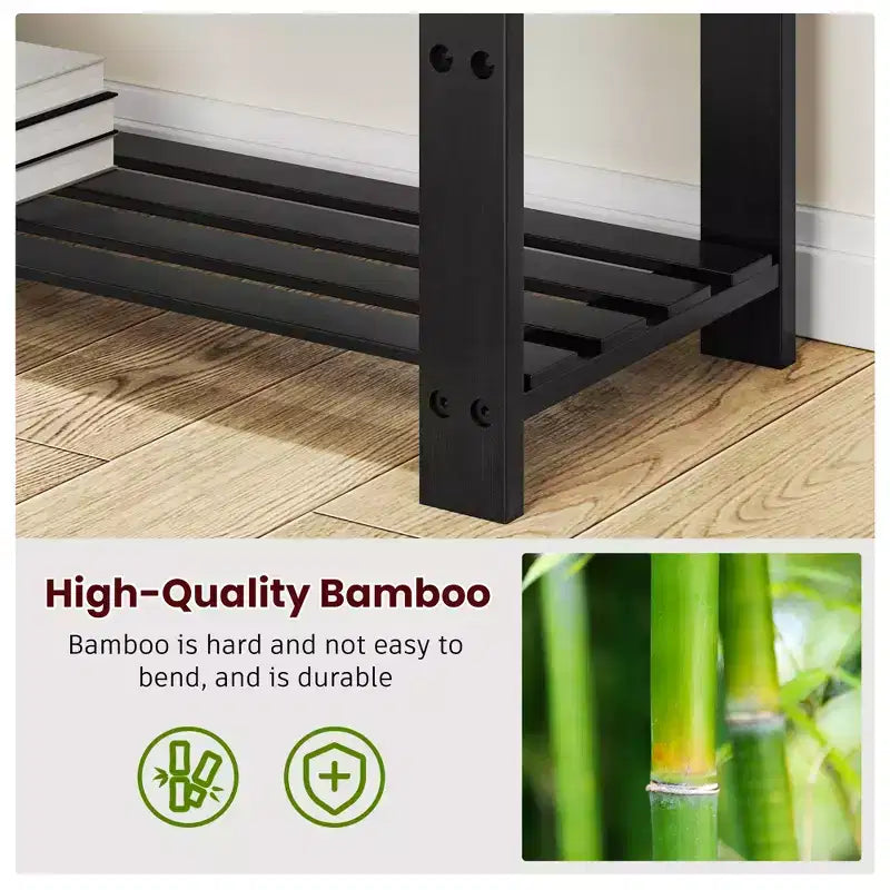 MAYEERTY 3 Tier Shoe Racks Bamboo Shoe Bench Entryway with Cushion and Adjustable Shelves for Hallway Mudroom living Room Black