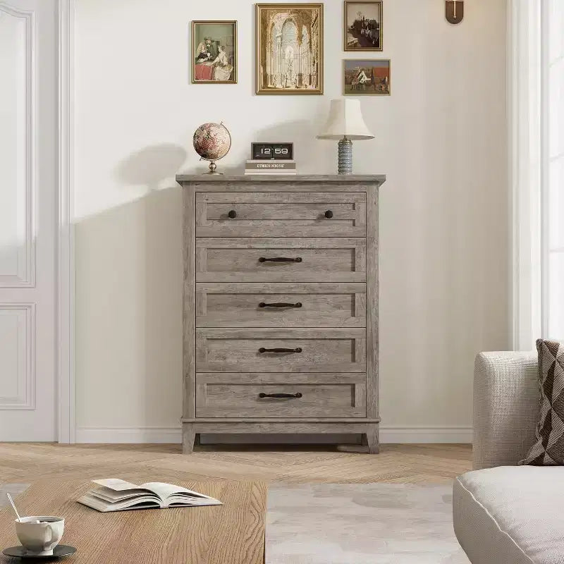 5 Dresser for Bedroom, 41.3 Tall Vertical Drawer Dresser with Storage Freestanding, Wooden Closet Storage Chest for Living Room, Bedroom