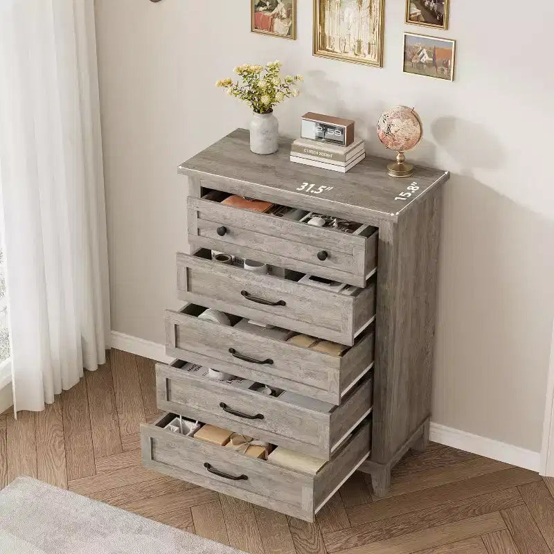 5 Dresser for Bedroom, 41.3 Tall Vertical Drawer Dresser with Storage Freestanding, Wooden Closet Storage Chest for Living Room, Bedroom