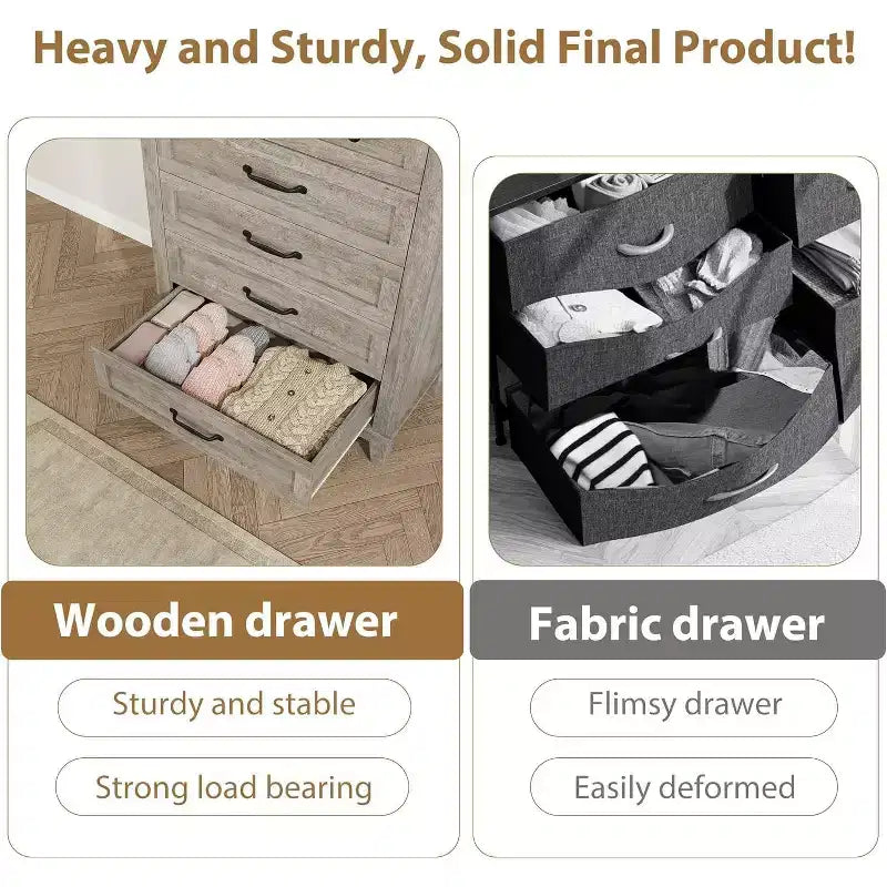 5 Dresser for Bedroom, 41.3 Tall Vertical Drawer Dresser with Storage Freestanding, Wooden Closet Storage Chest for Living Room, Bedroom