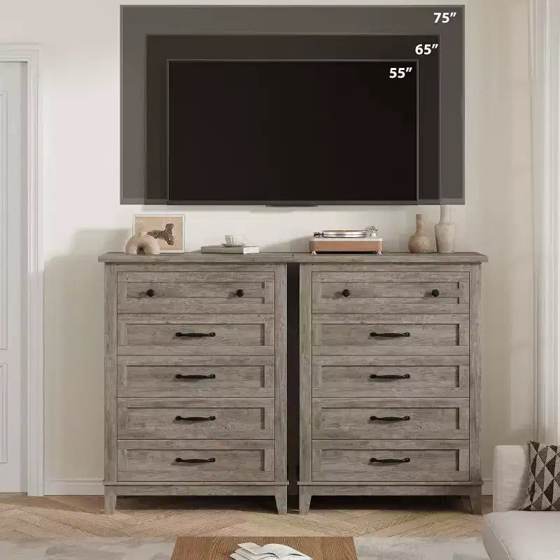 5 Dresser for Bedroom, 41.3 Tall Vertical Drawer Dresser with Storage Freestanding, Wooden Closet Storage Chest for Living Room, Bedroom