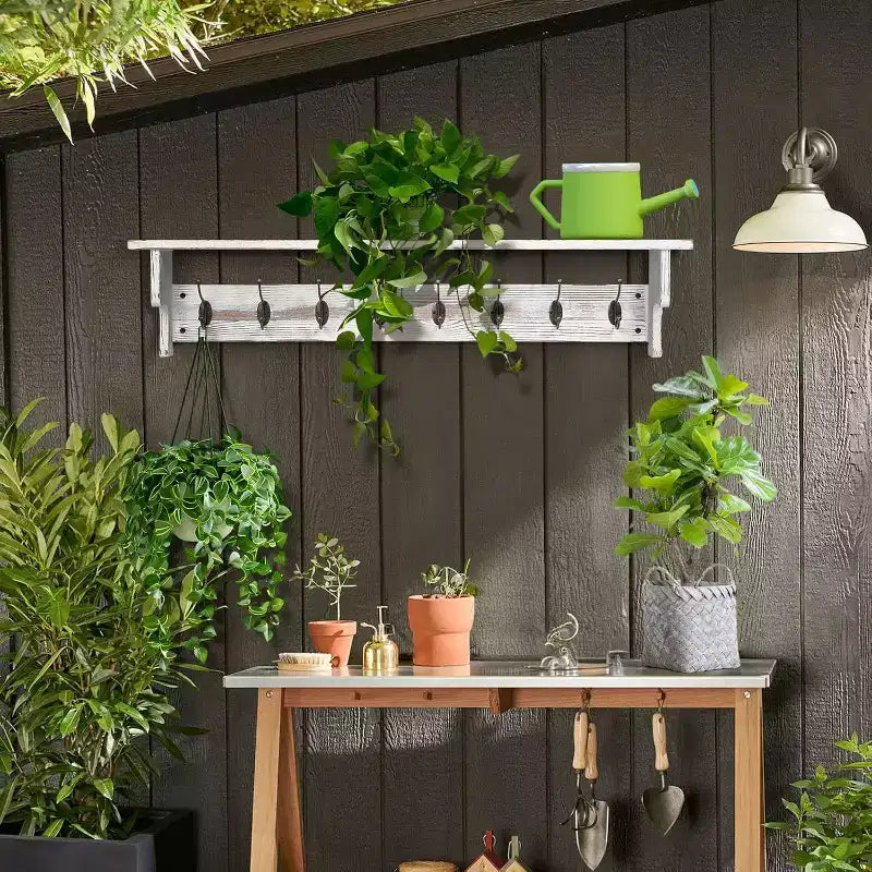 Bekrvio 35.8'' Wood Coat Rack Wall Mount with Shelf - White Farmhouse Rustic Coat Hooks for Entryway, Bathroom, Kitchen, Bedroom