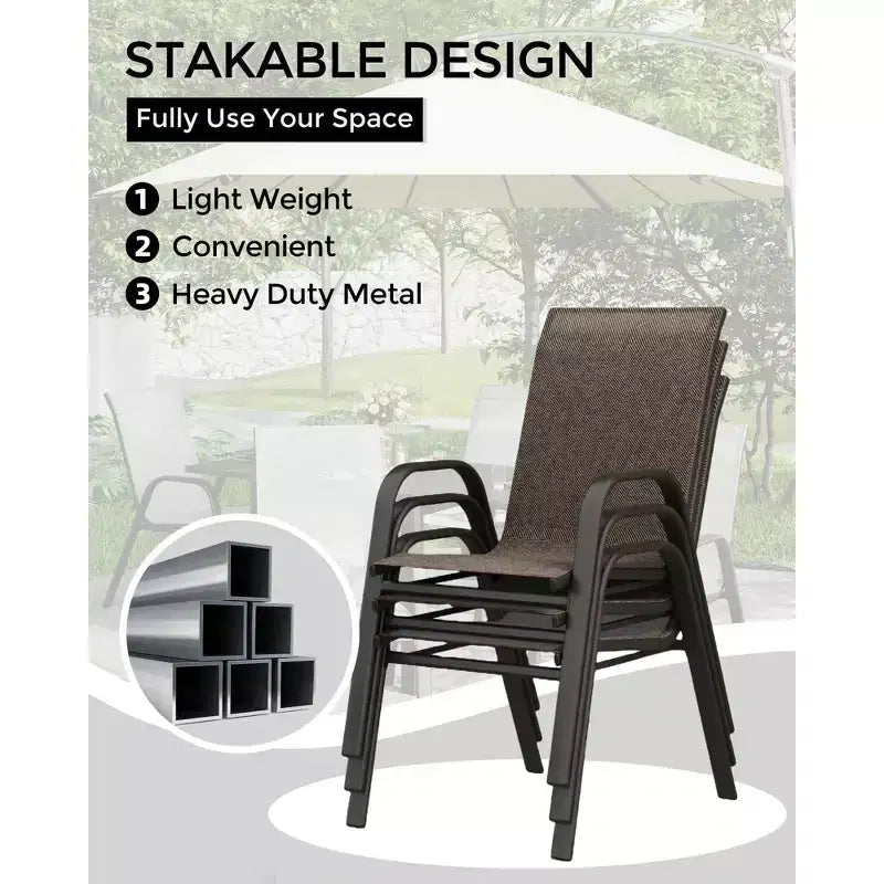 GustoWave Patio Chairs Set of 4, Outdoor Stackable Dining Chairs for All Weather, Breathable Garden Outdoor Furniture for Backyard