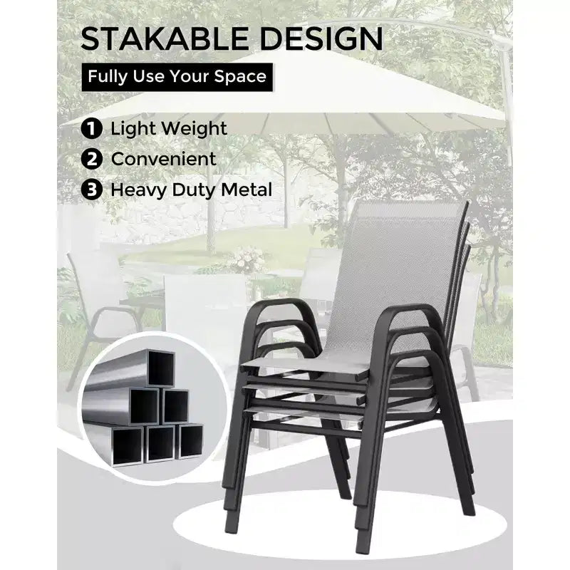 GustoWave Patio Chairs Set of 4, Outdoor Stackable Dining Chairs for All Weather, Breathable Garden Outdoor Furniture for Backyard