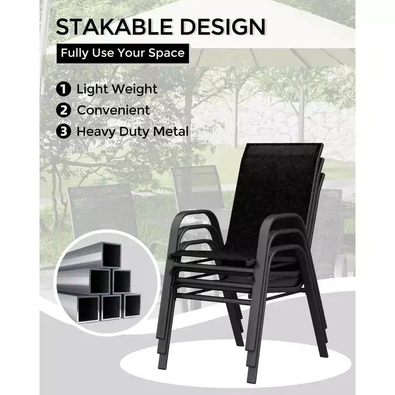 GustoWave Patio Chairs Set of 4, Outdoor Stackable Dining Chairs for All Weather, Breathable Garden Outdoor Furniture for Backyard