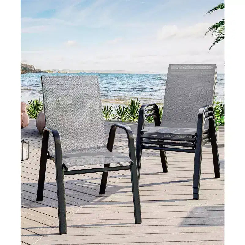 GustoWave Patio Chairs Set of 4, Outdoor Stackable Dining Chairs for All Weather, Breathable Garden Outdoor Furniture for Backyard