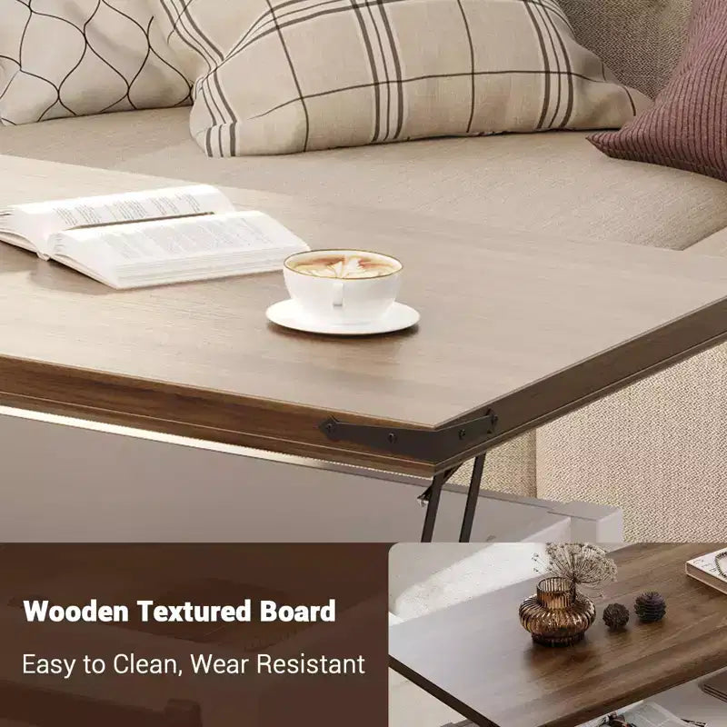 GustoWave Coffee Table with Lifting Top, Farmhouse Center Table W/Sliding Barn Door & Hidden Storage for Living Room