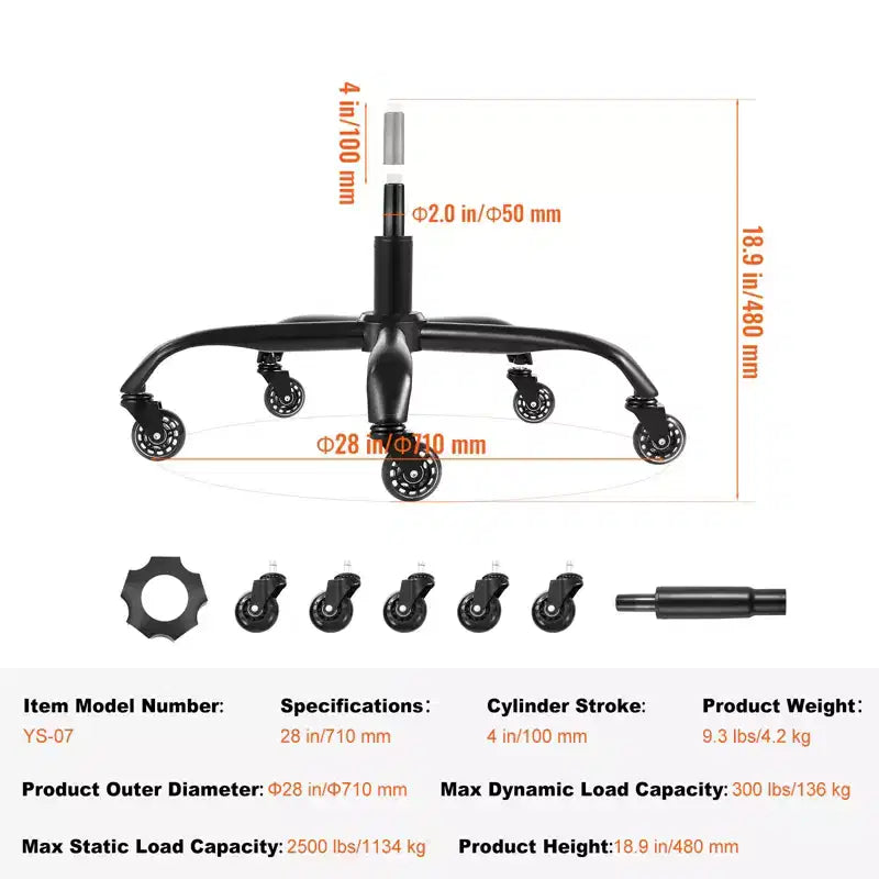 VEVOR Office Chair Base Replacement, 28, 2500 lbs Static Load Capacity, Heavy Duty Universal Computer Desk Chair Stool Base Part, Black