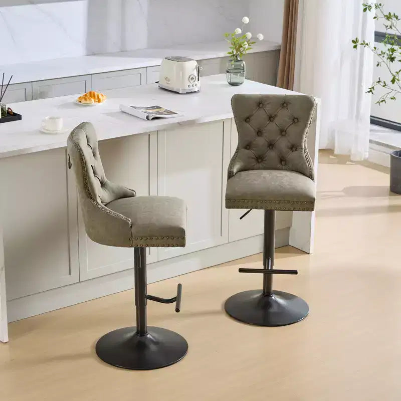 CLIHOME Set of 2 Retro PU Swivel Barstools Adjustable Seat Height, Modern Bar Stools with Backs Comfortable Tufted