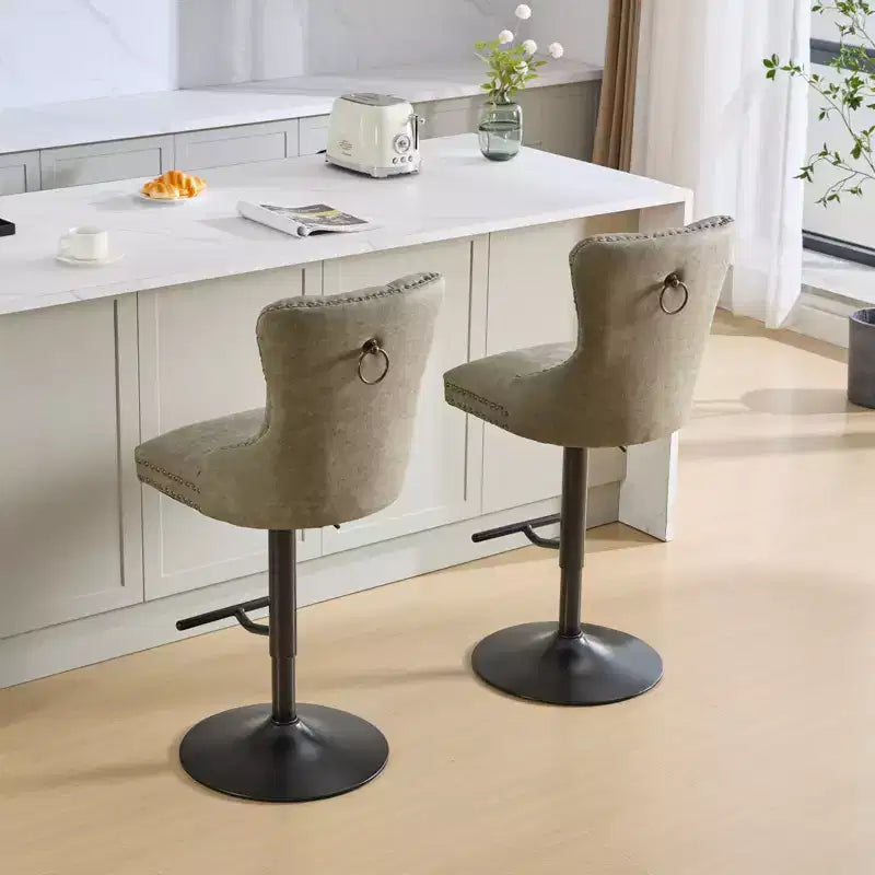 CLIHOME Set of 2 Retro PU Swivel Barstools Adjustable Seat Height, Modern Bar Stools with Backs Comfortable Tufted