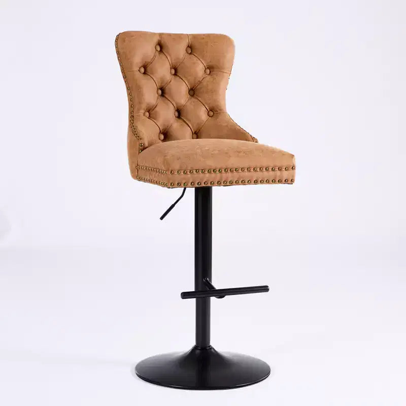 CLIHOME Set of 2 Retro PU Swivel Barstools Adjustable Seat Height, Modern Bar Stools with Backs Comfortable Tufted