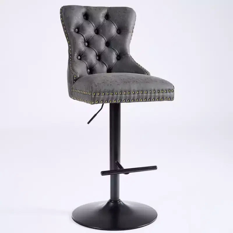 CLIHOME Set of 2 Retro PU Swivel Barstools Adjustable Seat Height, Modern Bar Stools with Backs Comfortable Tufted