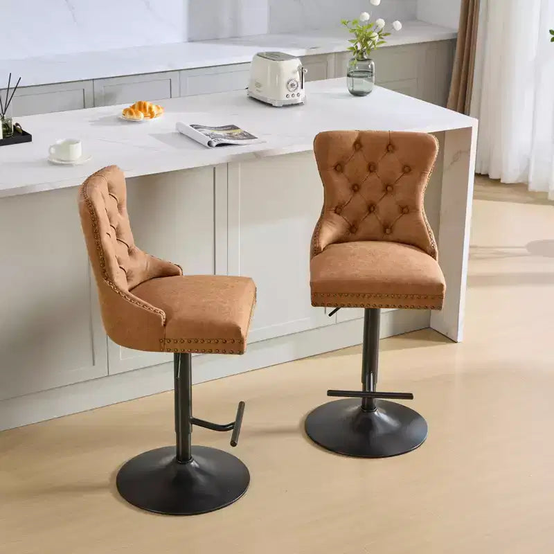 CLIHOME Set of 2 Retro PU Swivel Barstools Adjustable Seat Height, Modern Bar Stools with Backs Comfortable Tufted