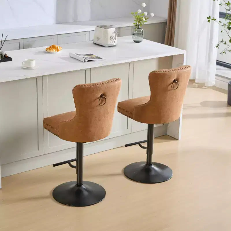 CLIHOME Set of 2 Retro PU Swivel Barstools Adjustable Seat Height, Modern Bar Stools with Backs Comfortable Tufted