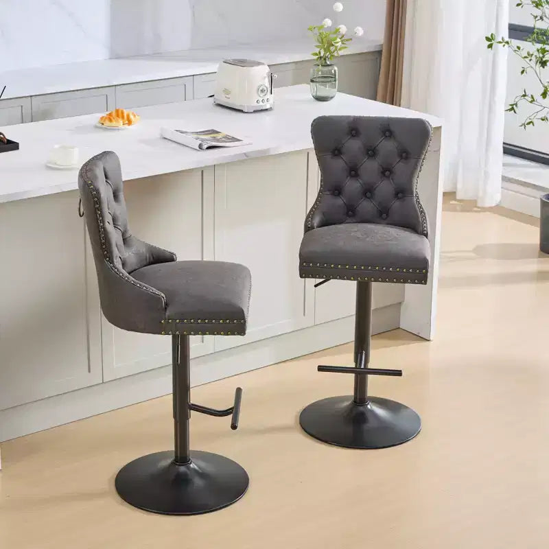 CLIHOME Set of 2 Retro PU Swivel Barstools Adjustable Seat Height, Modern Bar Stools with Backs Comfortable Tufted