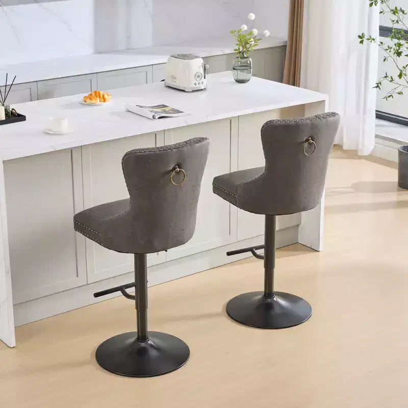 CLIHOME Set of 2 Retro PU Swivel Barstools Adjustable Seat Height, Modern Bar Stools with Backs Comfortable Tufted