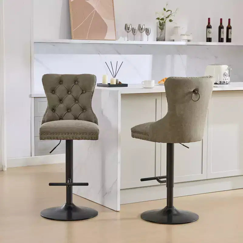 CLIHOME Set of 2 Retro PU Swivel Barstools Adjustable Seat Height, Modern Bar Stools with Backs Comfortable Tufted
