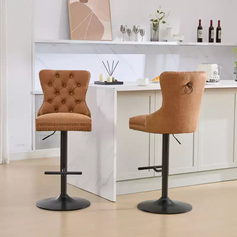 CLIHOME Set of 2 Retro PU Swivel Barstools Adjustable Seat Height, Modern Bar Stools with Backs Comfortable Tufted
