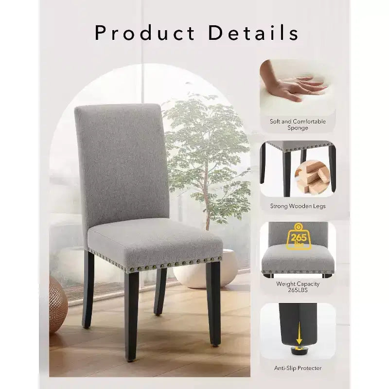2Pcs Upholstered Dining Chairs with Wood Legs, Modern Armless Chair for Dining Room, Kitchen, Restaurant, Living Room, Weight Capacity 265lbs
