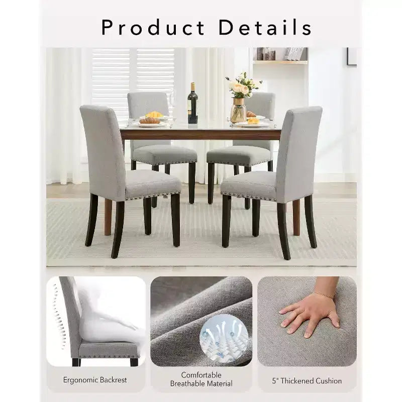 2Pcs Upholstered Dining Chairs with Wood Legs, Modern Armless Chair for Dining Room, Kitchen, Restaurant, Living Room, Weight Capacity 265lbs
