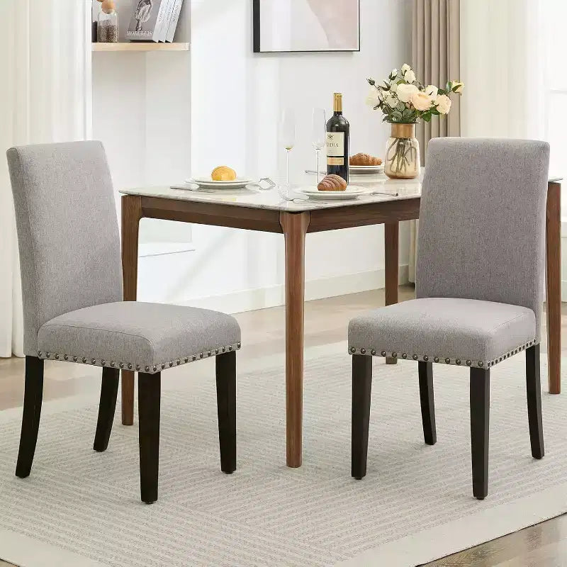 2Pcs Upholstered Dining Chairs with Wood Legs, Modern Armless Chair for Dining Room, Kitchen, Restaurant, Living Room, Weight Capacity 265lbs