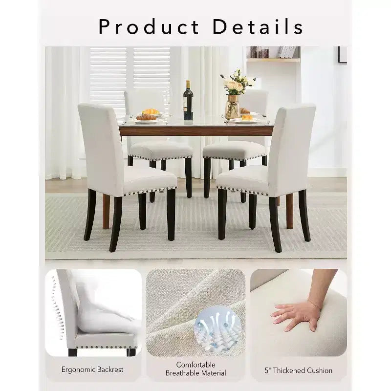 2Pcs Upholstered Dining Chairs with Wood Legs, Modern Armless Chair for Dining Room, Kitchen, Restaurant, Living Room, Weight Capacity 265lbs