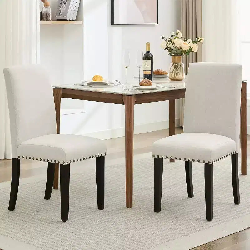 2Pcs Upholstered Dining Chairs with Wood Legs, Modern Armless Chair for Dining Room, Kitchen, Restaurant, Living Room, Weight Capacity 265lbs