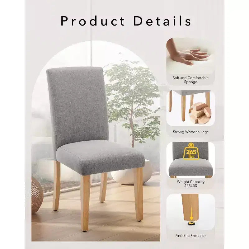 2Pcs Upholstered Dining Chairs with Wood Legs, Modern Armless Chair for Dining Room, Kitchen, Restaurant, Living Room, Weight Capacity 265lbs