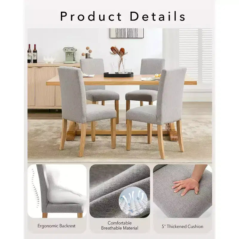 2Pcs Upholstered Dining Chairs with Wood Legs, Modern Armless Chair for Dining Room, Kitchen, Restaurant, Living Room, Weight Capacity 265lbs
